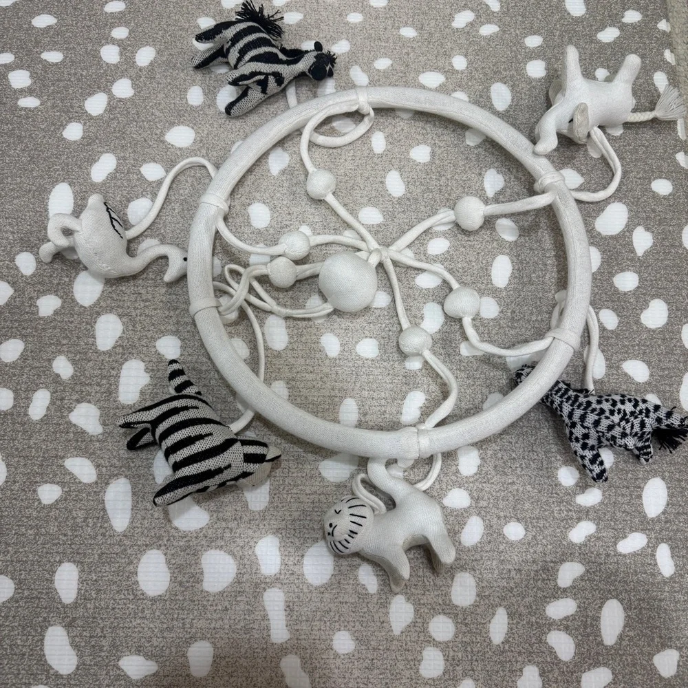 Crate & Barrel Baby Nursery safari animals mobile crib decor newborn neutral